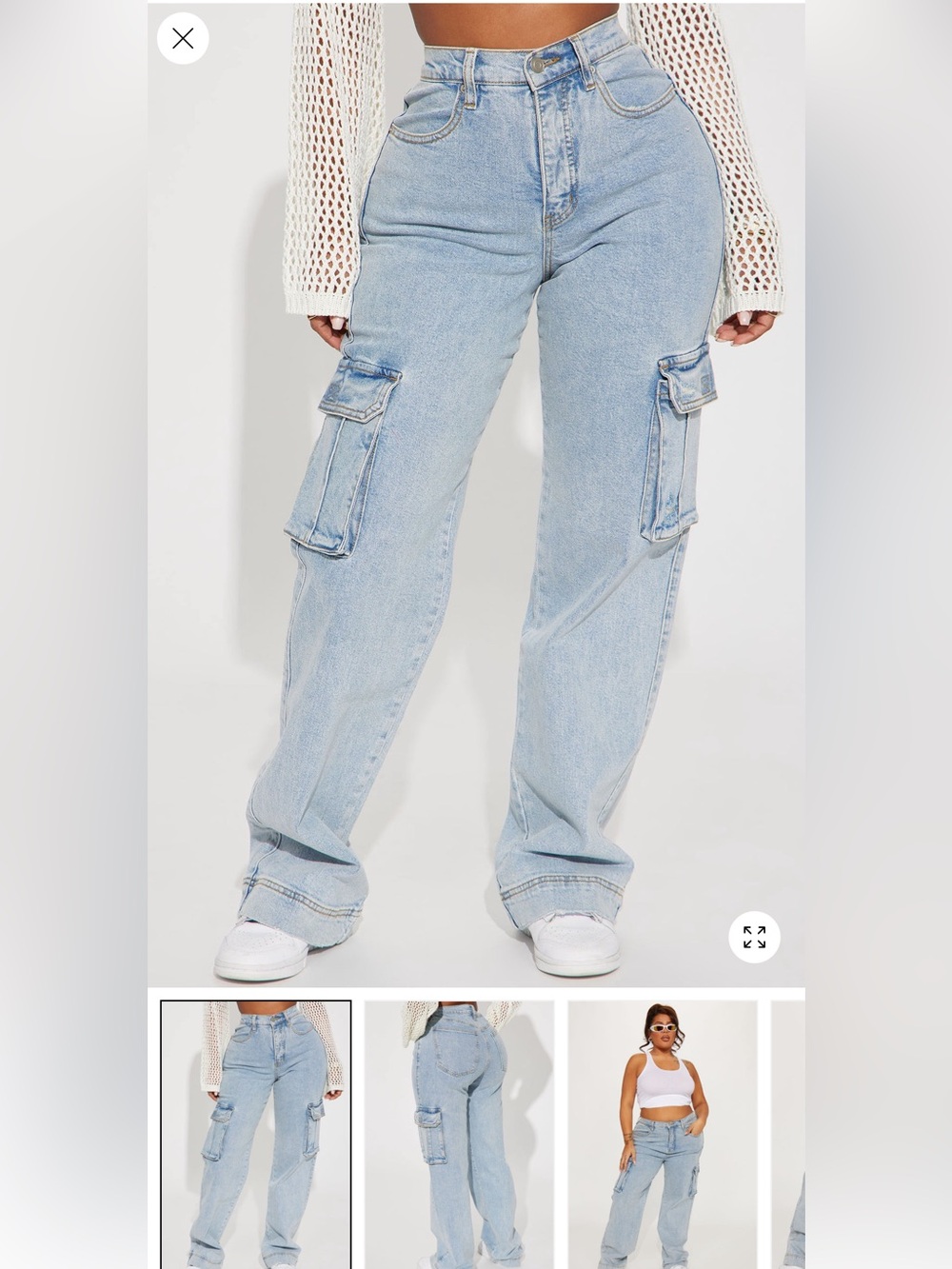 Fashion Nova Light Wash Wide Leg Cargo Jeans